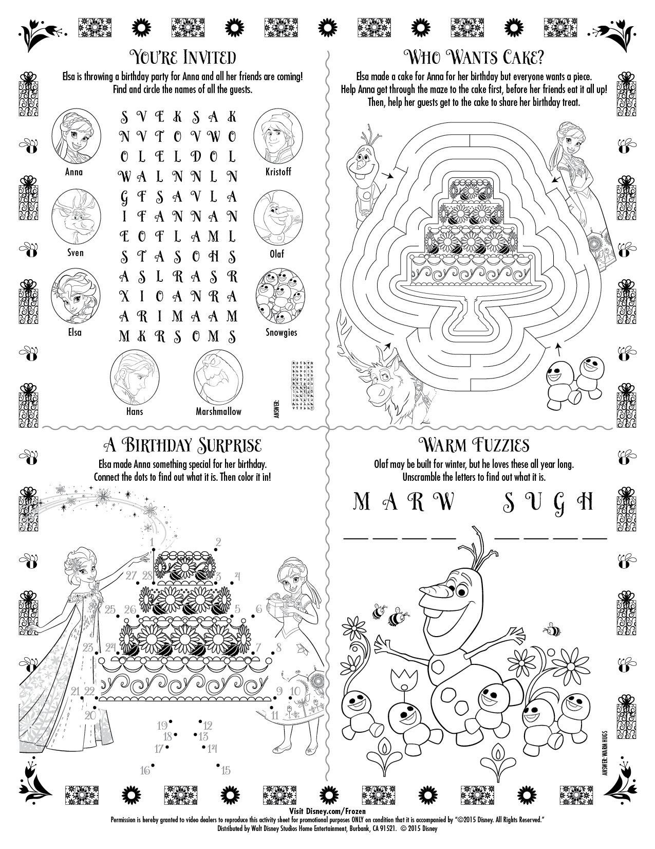 coloring pages of frozen fever songs