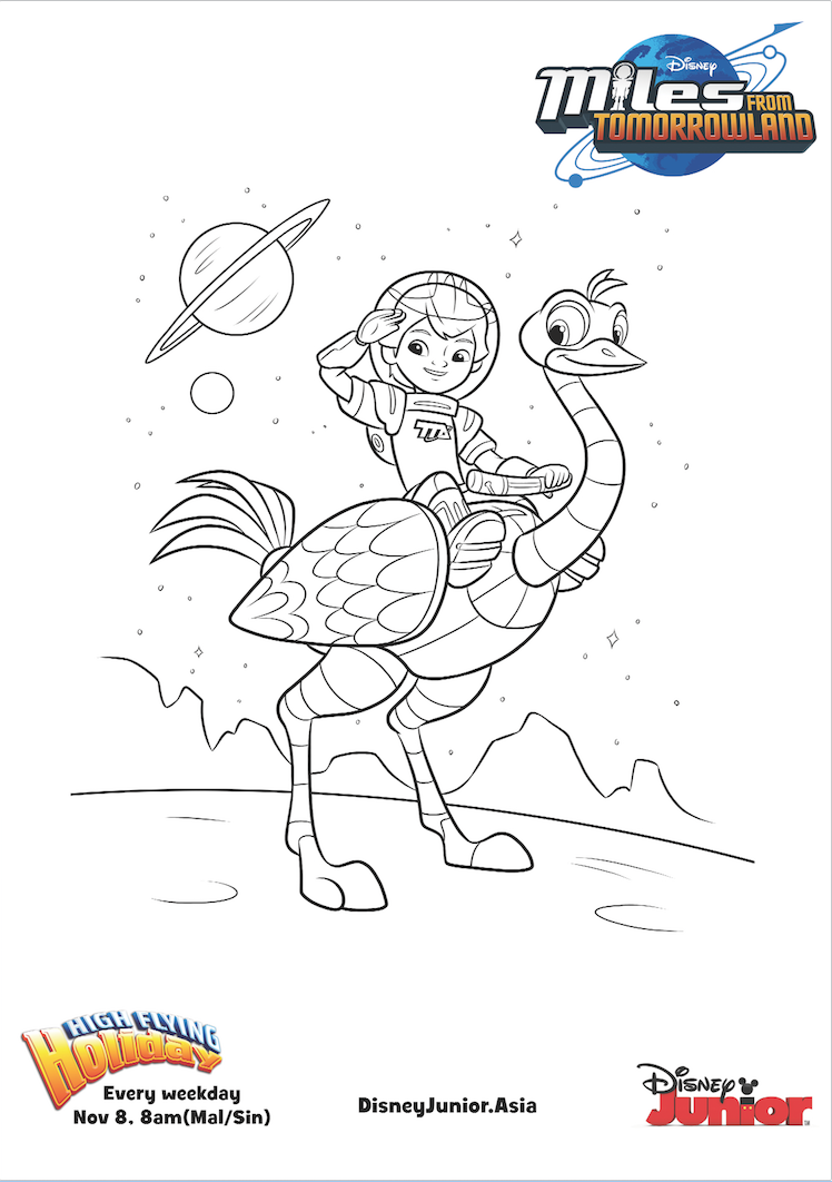 Miles From Tomorrowland – Miles and Merc Colouring Page